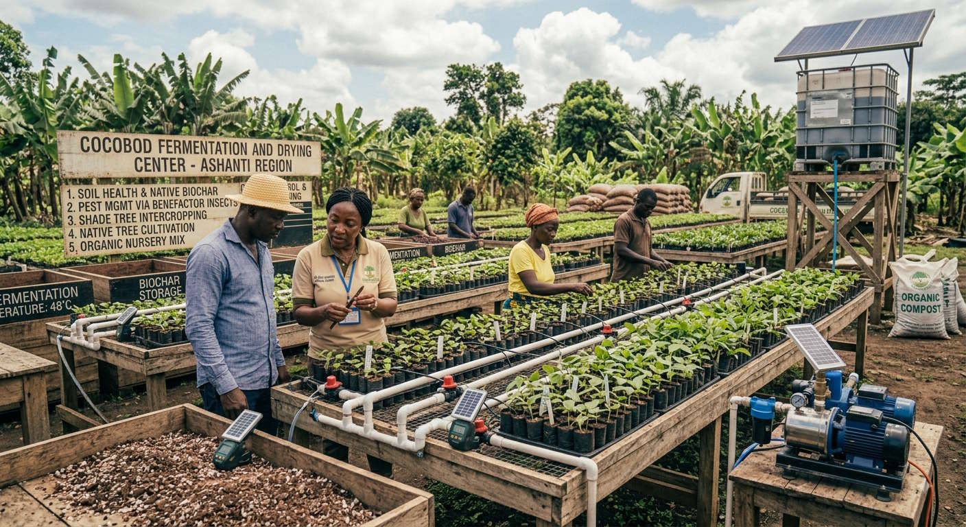 Agroecological nursery site with mechanized water supply